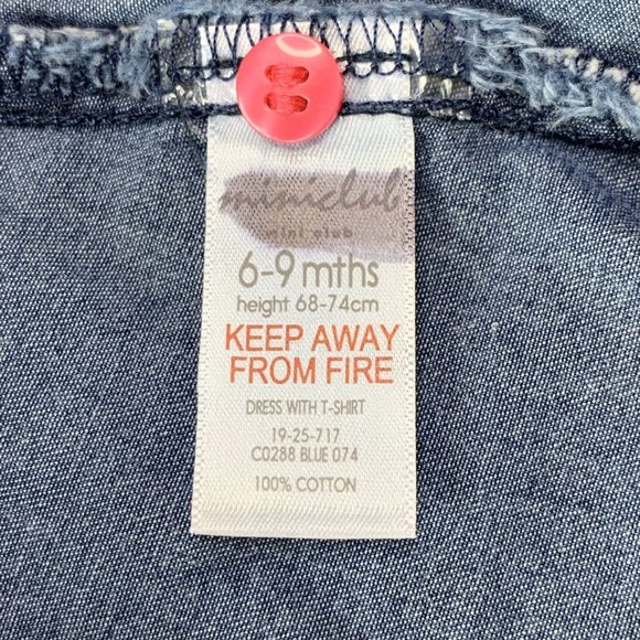 MINICLUB Smocked Girls Baby Dress 6-9 Rainbow Smocking Chambray Denim Mini Club - Picture 5 of 6